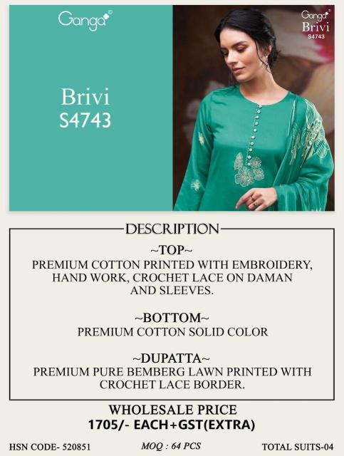 Ganga brivi 4743 cotton satin dye and tye dress material wholesale